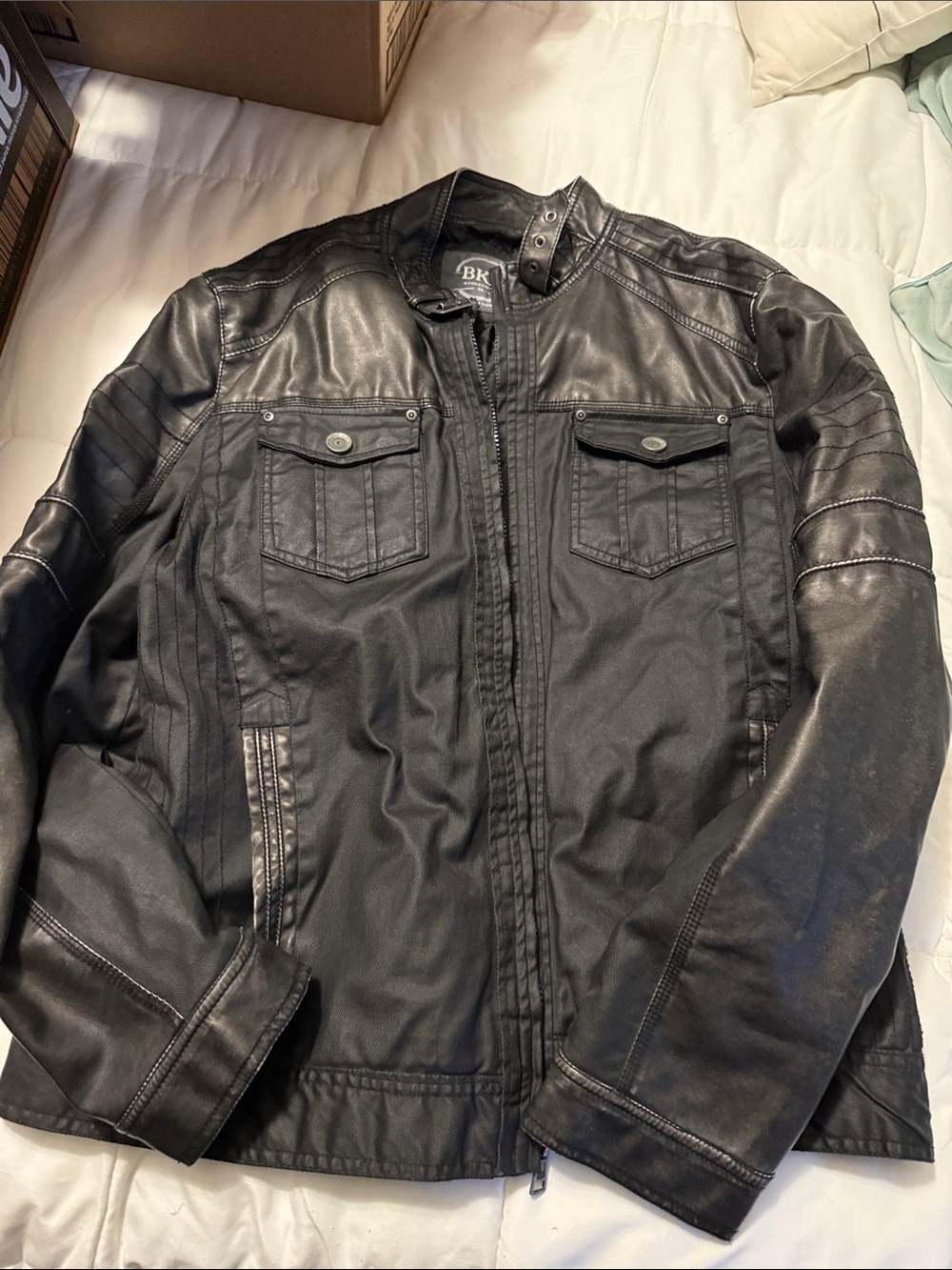 BKE- Men’s Black Faux Leather Moto Jacket- XL